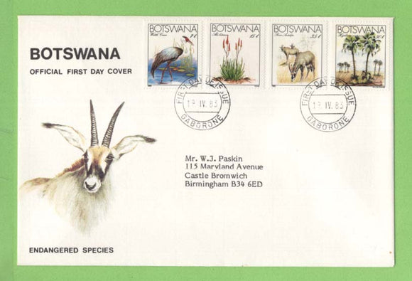 Botswana 1983 Endangered species set on First Day Cover