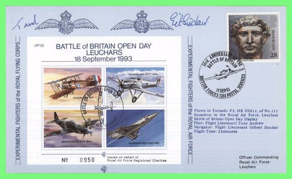 G.B. 1993 RAF Battle of Britain Open Day, Leuchars Flown & Signed Cover, JFS22