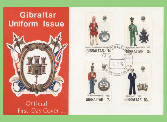 Gibraltar 1972 Military Uniforms set First Day Cover