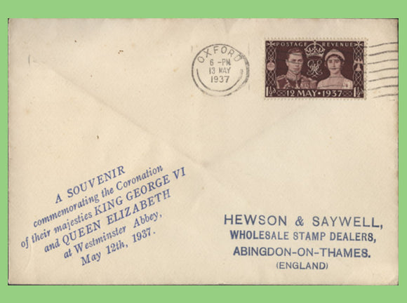 G.B. 1937 KGVI Coronation issue First Day Cover, Oxford