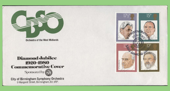 G.B. 1980 British Conductors set on CBSO official First Day Cover, Birmingham