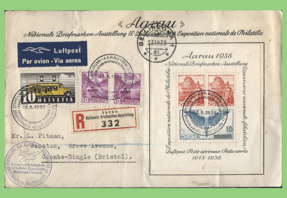 Switzerland 1938 National Philateliuc Exhibition, Aarau m/s on Reg. First Day Cover,