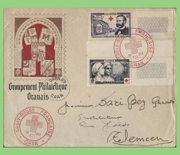Algeria 1954 Red Cross set on First Day Cover, Special Red Cancel