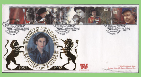 G.B. 1992 QEII Accession Anniversary on Benham/TV Times First Day Cover