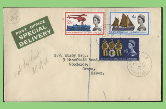 G.B. 1963 International Lifeboat set on Special Delivery First Day Cover, Seething Lane EC3