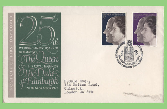 G.B. 1972 Silver Wedding set on Post Office First Day Cover, Westminster Abbey