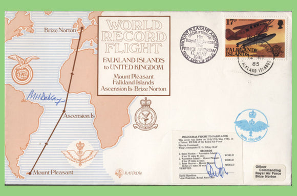 Falkland Islands 1985 Record Flight to U.K. RAF Flown & Signed Cover, RAF (RD) 6
