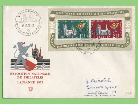 Switzerland 1955 National Philatelic Exhibition, Lausanne mini sheet on First Day Cover