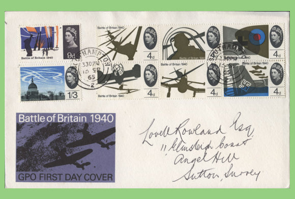 G.B. 1965 Battle of Britain Phosphor set on GPO First Day Cover, Southampton