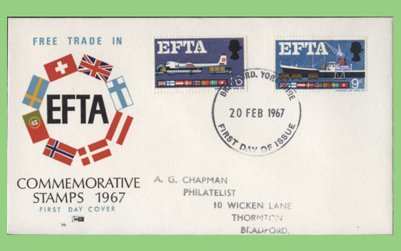 G.B. 1967 EFTA phosphor set on Philart First Day Cover, Bradford Yorkshire