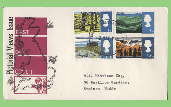 G.B. 1966 British Landscapes ordinary set on First Day Cover, Kingston Upon Thames