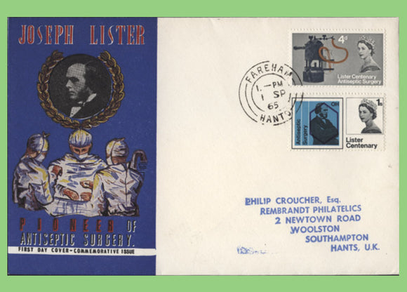 G.B. 1965 Joseph Lister set First Day Cover, Fareham cds