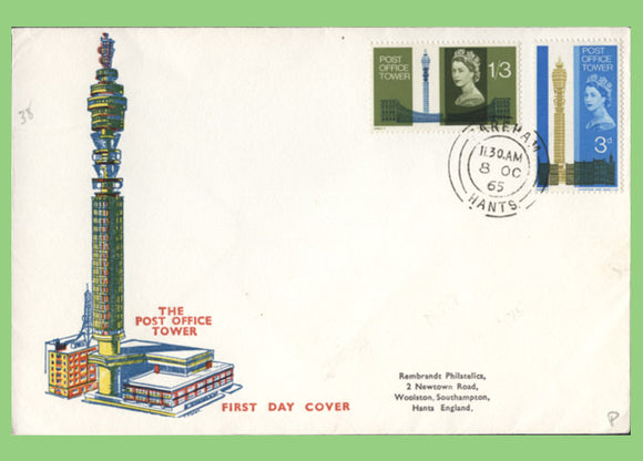 G.B. 1965 Post Office Tower Phosphor set on First Day Cover, Farehan cds