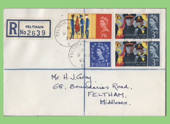 G.B. 1965 Salvation Army set on plain reg. First Day Cover, Feltham