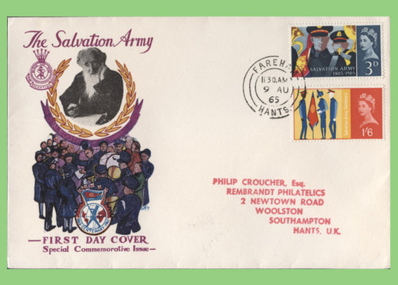 G.B. 1965 Salvation Army set on First Day Cover, Fareham cds