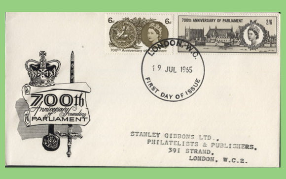 G.B. 1965 Parliament set on First Day Cover, London W C