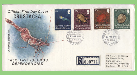 Falkland Island Dependency   1984 Crustacea set on registered First Day Cover, South Georgia