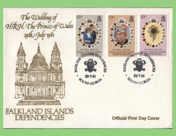 Falkland Islands Dependencies 1981 Royal Wedding set on First Day Cover