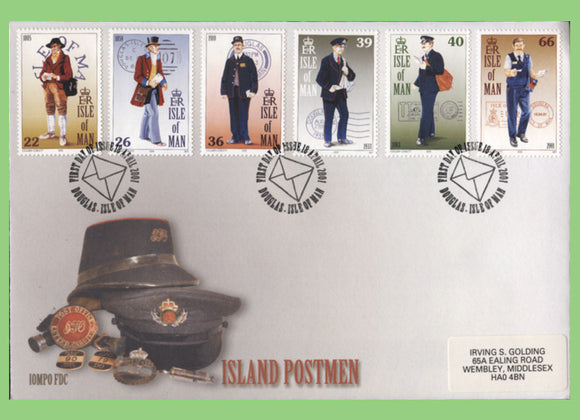 Isle of Man 2001 Island Postman set First Day Cover, Label