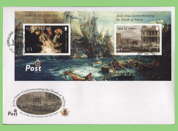 Isle of Man 2006 Death of Nelson, Joint Issue(Gibraltar) mini sheet on First Day cover