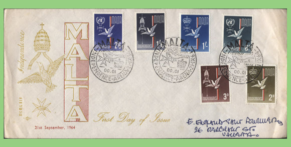 Malta 1964 Independence set on First Day Cover, Special Cancel, addressed