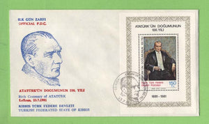 Cyprus (Turkish) 1981 Birth Centenary of Kemal Atatrk mini sheet on First Day Cover