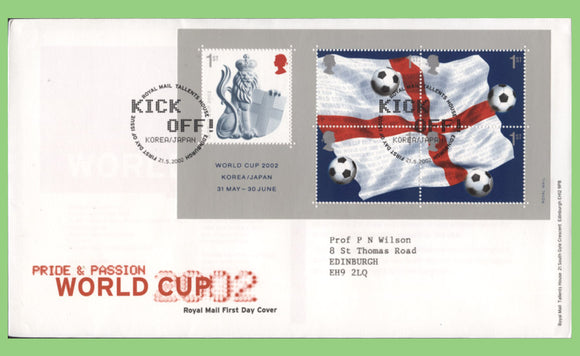 G.B. 2002 Football World Cup miniature sheet Royal Mail First Day Cover, Tallents House