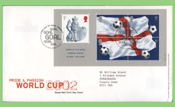 G.B. 2002 Football World Cup miniature sheet Royal Mail First Day Cover, Wembley