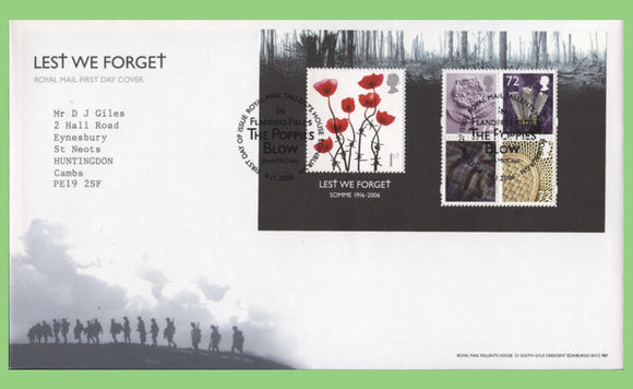 G.B. 2006 Lest We Forget M/S Royal Mail First Day Cover, Tallents House