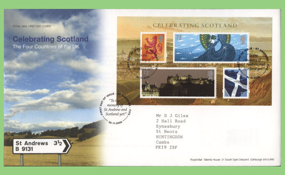 G.B. 2006 Celebrating Scotland m/s on Royal Mail First Day Cover, St Andrews