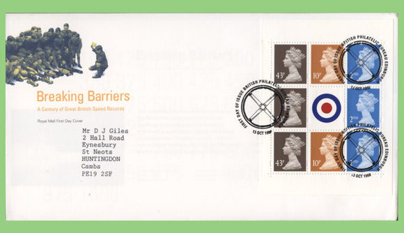 G.B. 1998 Breaking Barriers Booklet pane on Post Office First Day Cover, Bureau