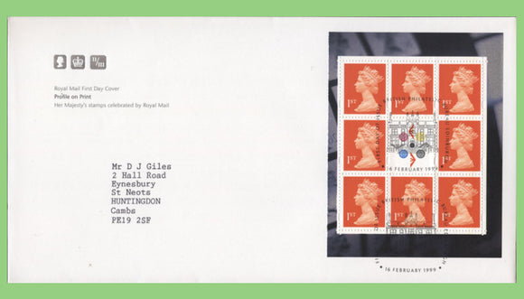 G.B. 1999 Profile on Print Booklet pane Royal Mail First Day Cover, Bureau