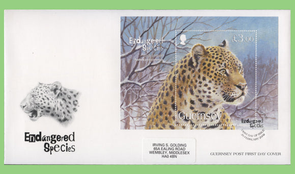 Guernsey 2009 Endangered Species, Amur Leopard mini sheet on First Day Cover