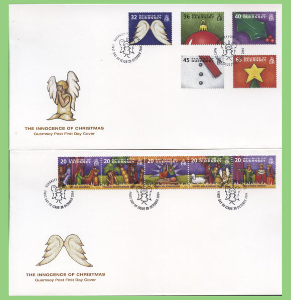 Guernsey 2004 Christmas set & Sheet on two First Day Covers