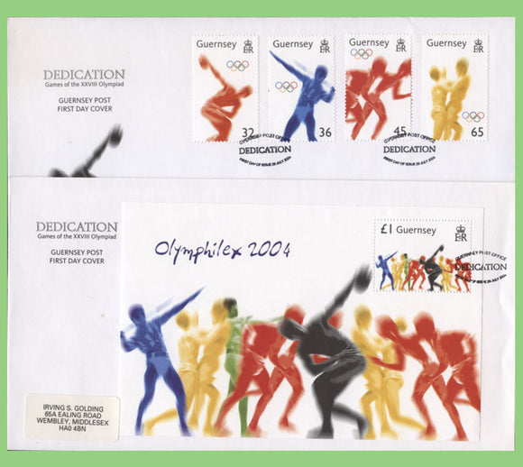 Guernsey 2004 Olympics set & Sheet on two First Day Covers