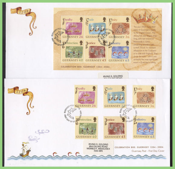 Guernsey 2004 'Celebration 800' set & Sheet on two First Day Covers