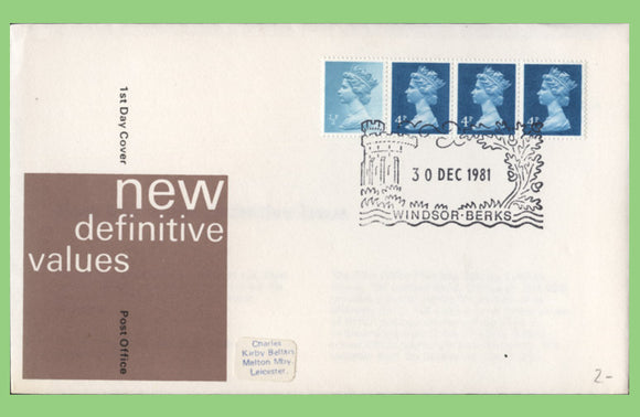 G.B. 1981 12½p Coil on Post office First Day Cover, Windsor