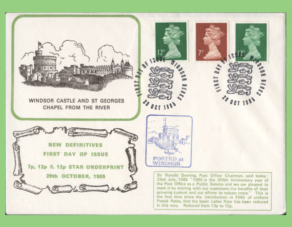 G.B. 1985 7p, 12p & 12p star underprint First Day Cover, Windsor