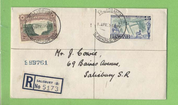 Southern Rhodesia 1953 registered cover, local use, Salisbury
