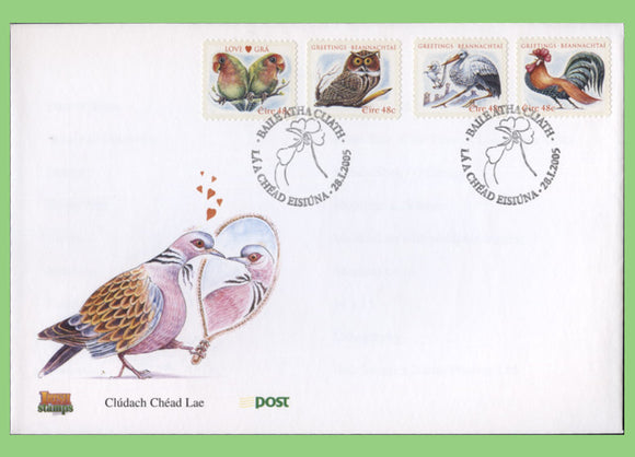 Ireland 2005 Greetings, Love Birds S/A set on First Day Cover