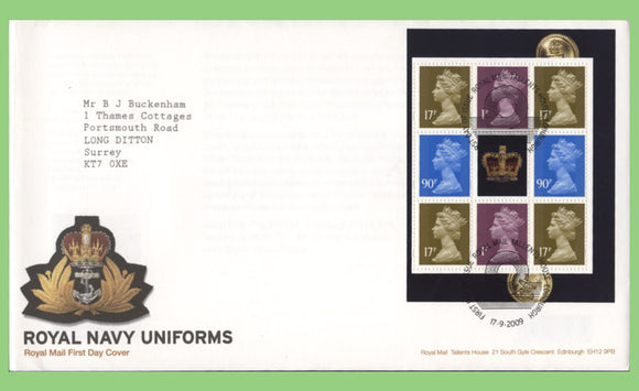 G.B. 2009 Royal Navy booklet pane on Royal Mail First Day Cover, Tallents House