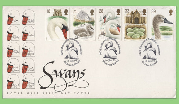 G.B. 1993 Swans set on Royal Mail u/a First Day Cover, 600th Anniversary of Swannery, Abbotsbury