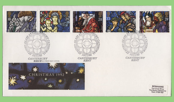 G.B. 1992 Christmas set on Royal Mail First Day Cover, Canterbury Cathedral