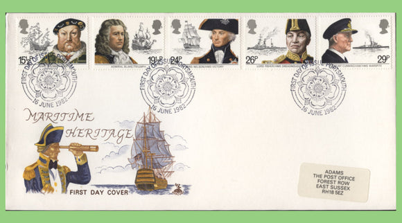 G.B. 1982 Maritime Heritage set on Mercury First Day Cover, Portsmouth