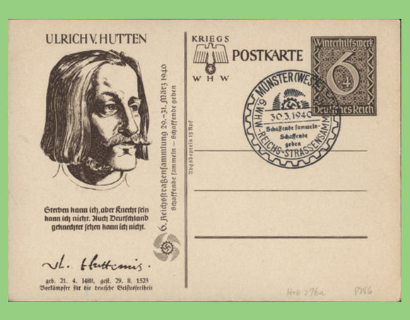 Austria 1940 Ulrich Hutten 6 + 4g  postal stationery card with special cancel