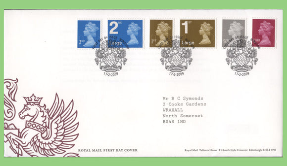 G.B. 2009 definitives inc. PiP values on Royal Mail First Day Cover, Windsor
