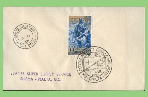 Malta 1960 1½d St Pauls Shipwreck on cover with special cancel + Malta Trade Fair cds