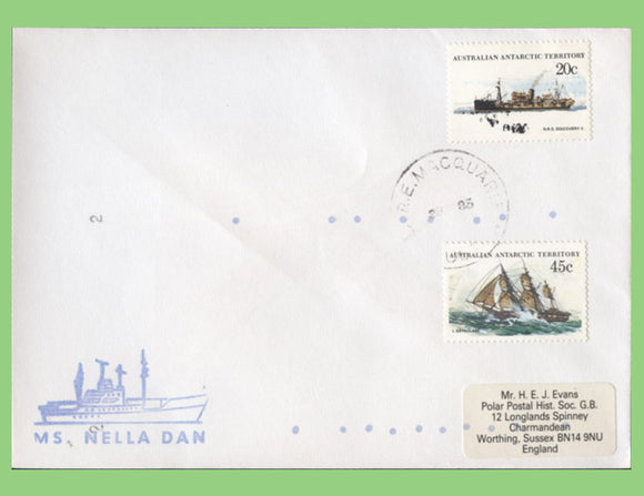 Australian Antarctic 1983 Ship stamps cover to London, ANARE MacQuarie. 'M/S Nela Dan' cachet