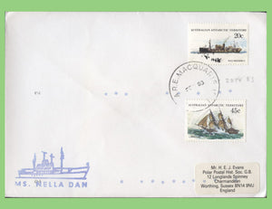 Australian Antarctic 1983 Ship stamps cover to London, ANARE MacQuarie. 'M/S Nela Dan' cachet