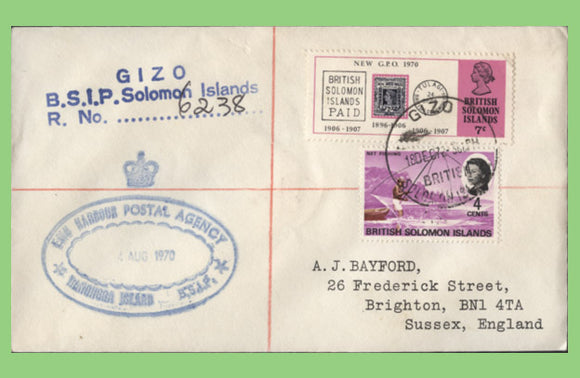 British Solomon Islands 1970 Gizo registered cover with Postal Agency cachet